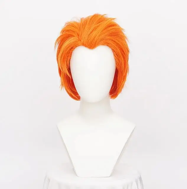 Peluca sintética corta naranja para Cosplay, pelucas de disfraz, pelo + gorro