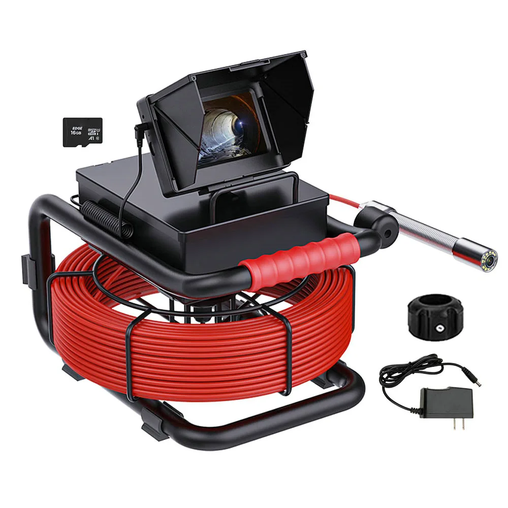 30M Sewer Pipe Inspection Camera, 16GB TF Card DVR IP68 Drain Sewer Pipeline Industrial Endoscope With 4.3 Monitor
