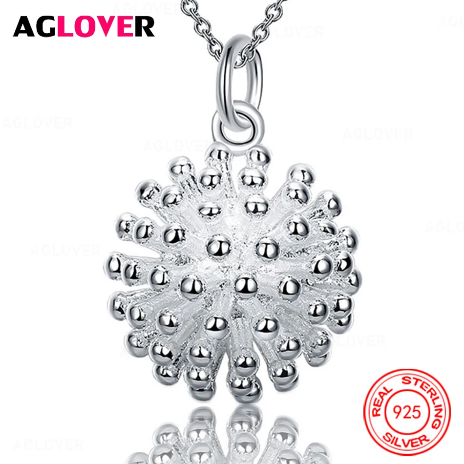 

AGLOVER 925 Sterling Silver Hemisphere Dandelion Pendant Necklace Daily Accessories Women's Simple and Atmospheric Jewelry