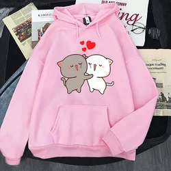 Şeftali ve Goma Mochi kedi Hoodies sevimli grafik baskı kazak kadınlar/erkekler Harajuku Harajuku deras uzun kollu kazaklar karikatür Tops