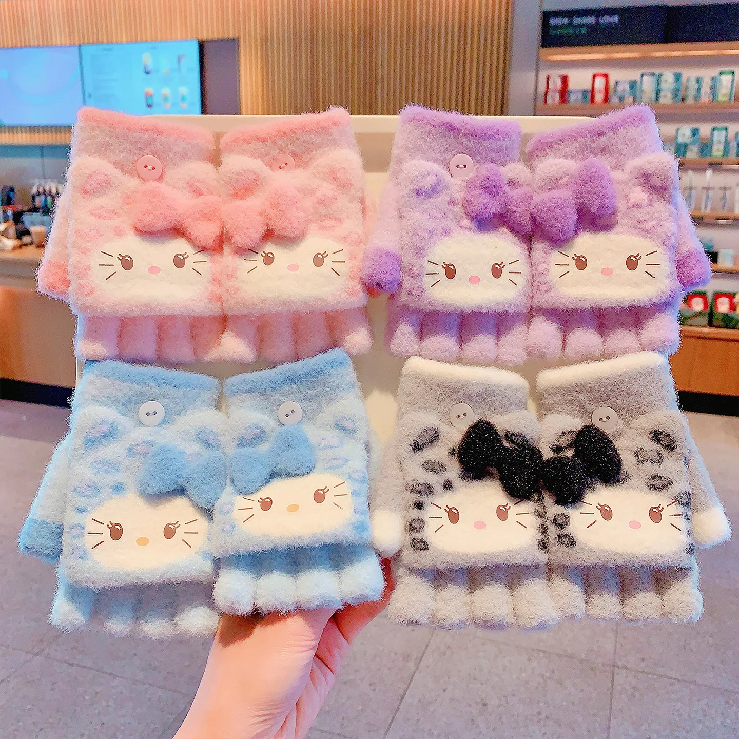 

1 шт. для перчаток Hello Kitty, зимние теплые толстые перчатки на подкладке, ветрозащитные, морозостойкие, уличные перчатки, детские рождественские перчатки