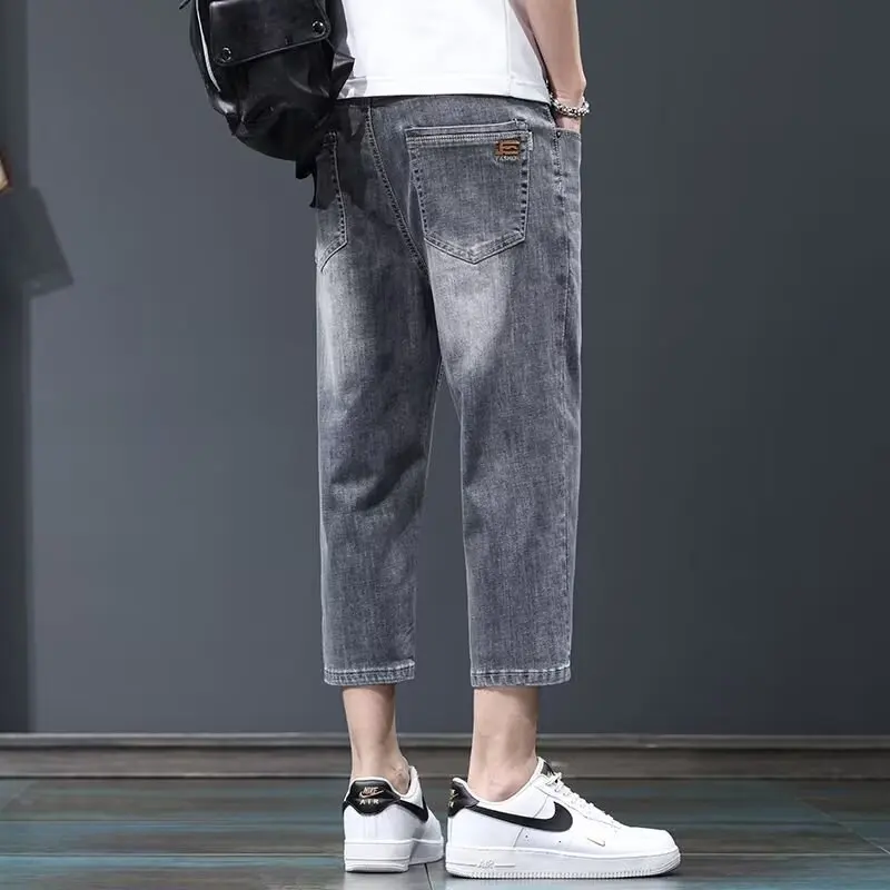 Summer Thin Seven-Five Men's Jeans Casual Loose Straight Leg Black Denim Shorts Youth Fashion Wear Resistant Straight Tube