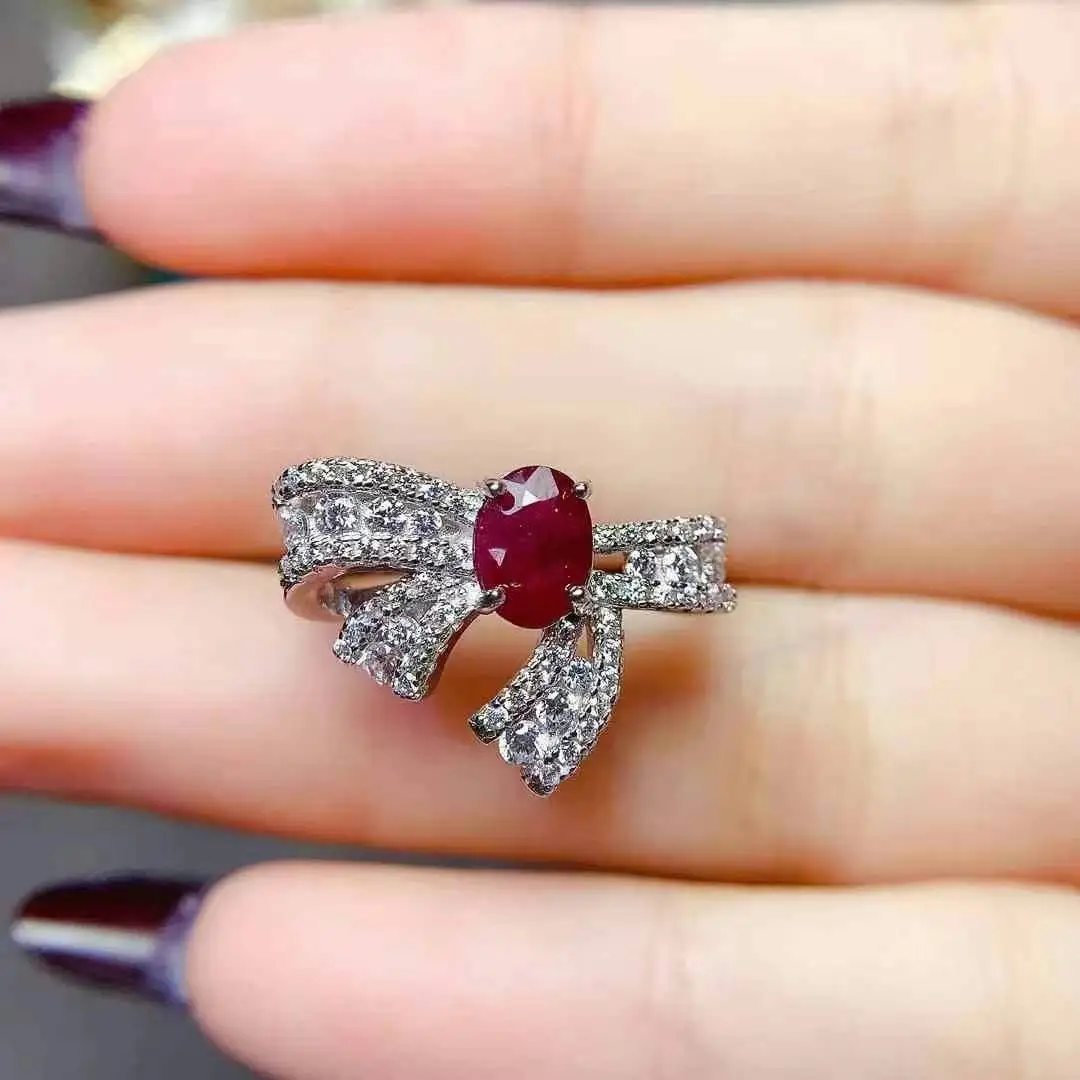 The Latest Ruby Ring Natural Real Ruby High Quality 925 Sterling Silver Trendy New Women Bowknot ring