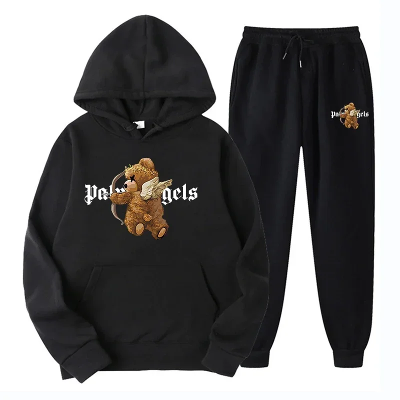

Funny Bear Graphics Print Hoodie Sets Sportswear Cotton Men's 2-piece Sweatshirt + Sweatpants Sportswear Casual Men's Clothing
