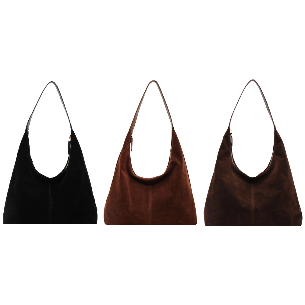 

Women Suede Shoulder Bag with Zipper Hobo Bag Large Capacity Underarm Bag Solid Slouchy Bag Commuter Travel Bag