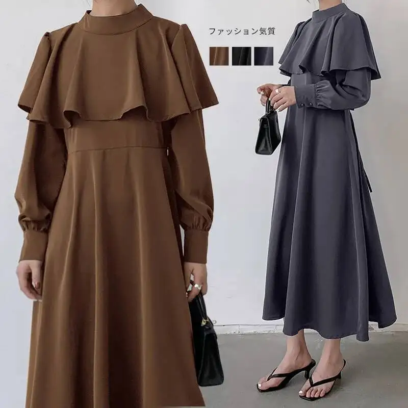 

Women's Long Dress Korean and Japanese Style Solid Color Cotton Loose Casual Long Sleeve Versatile Shirt Dress Vestido Women