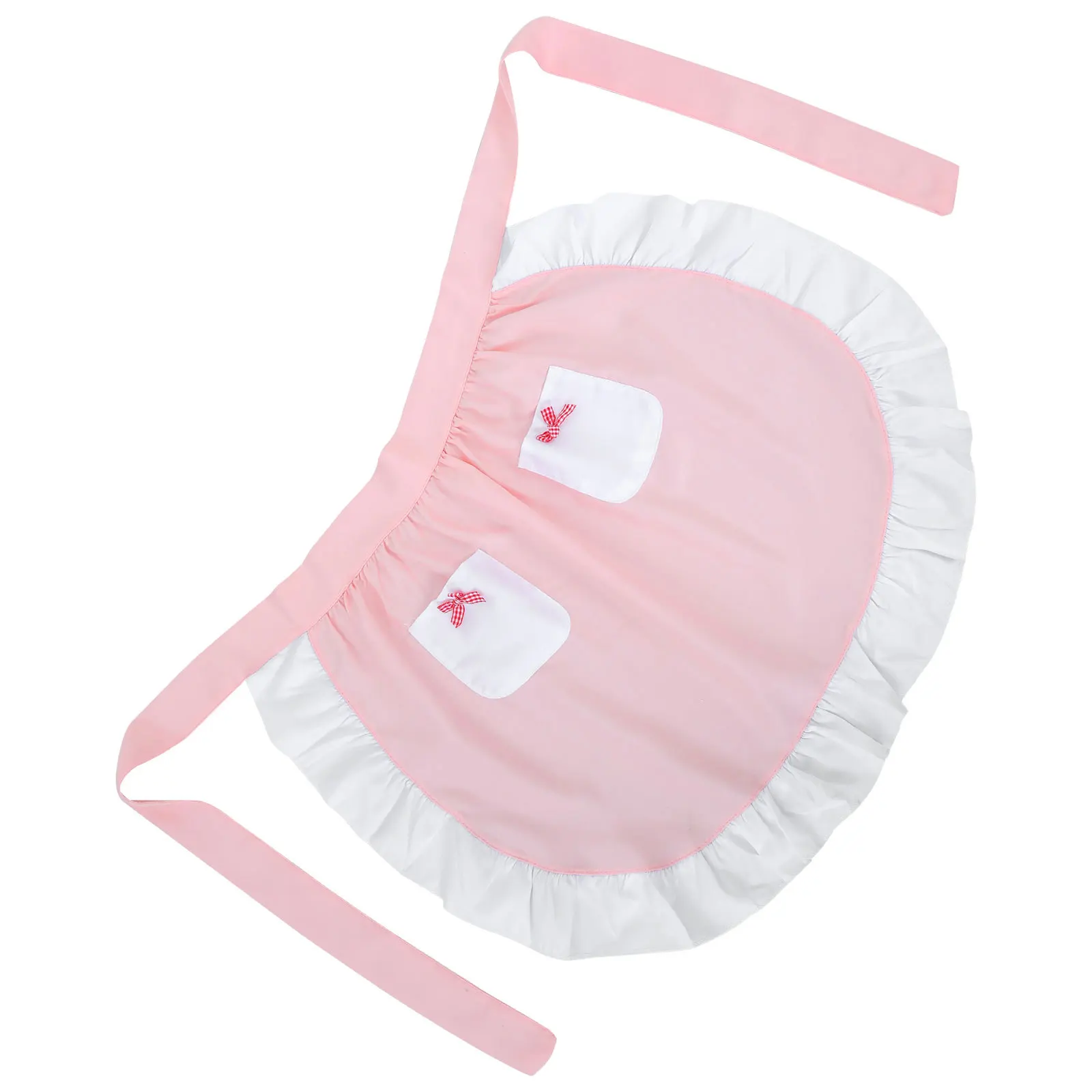 

Retro Pink Half Apron with Pockets for Women Ruffle Lace Trim Bow Waist Apron for Cooking Cleaning Servers Artists Catering Maid