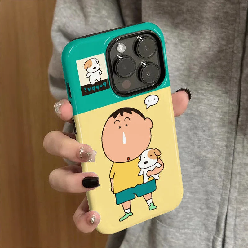 

Cute gradient cartoon snot Boochan Crayon Shin-cha Phone Case For iPhone 11 12 13 14 15 16 Pro Max Plus Anime shockproof Cover