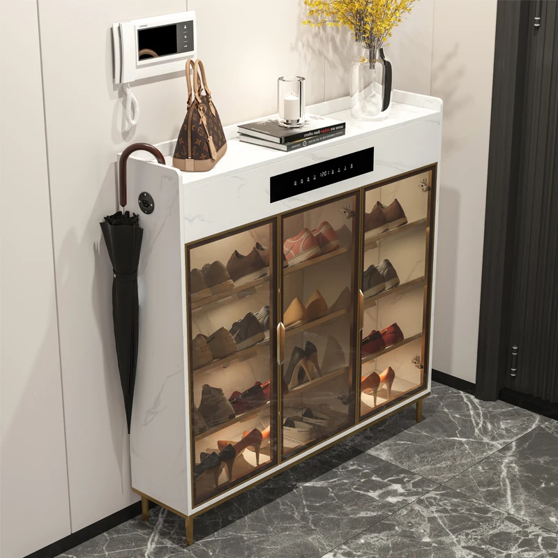 Entryway Furniture Wooden Intelligent Shoe Rack Cabinet Organizer Shoe Rack Cupboard with LED Human Sensor Light