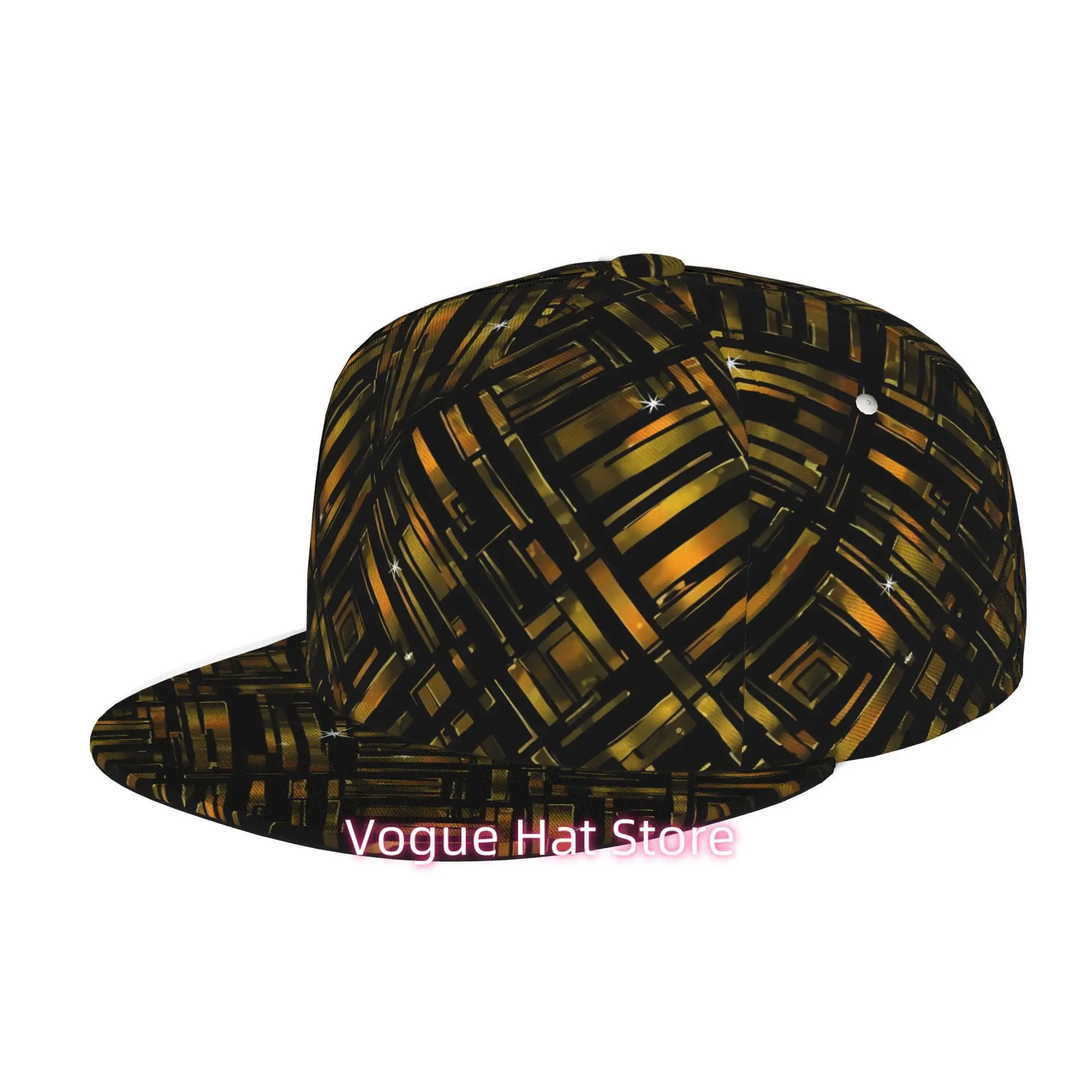 Baseball Caps for Both Men And Women Featuring a Golden Geometric Design, with an Adjustable Snap Brim And a Flat Top - Perfect