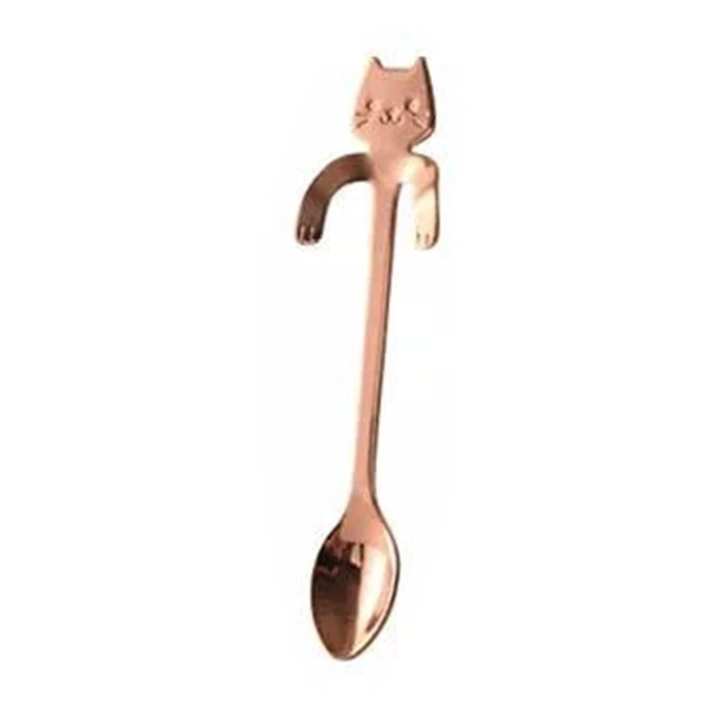 Stainless Steel Coffee Teaspoons, Mini Mixing Spoon for Cat Shaped, Water Tea, Milk, Coffee, Soup S, 4 Colors Choose