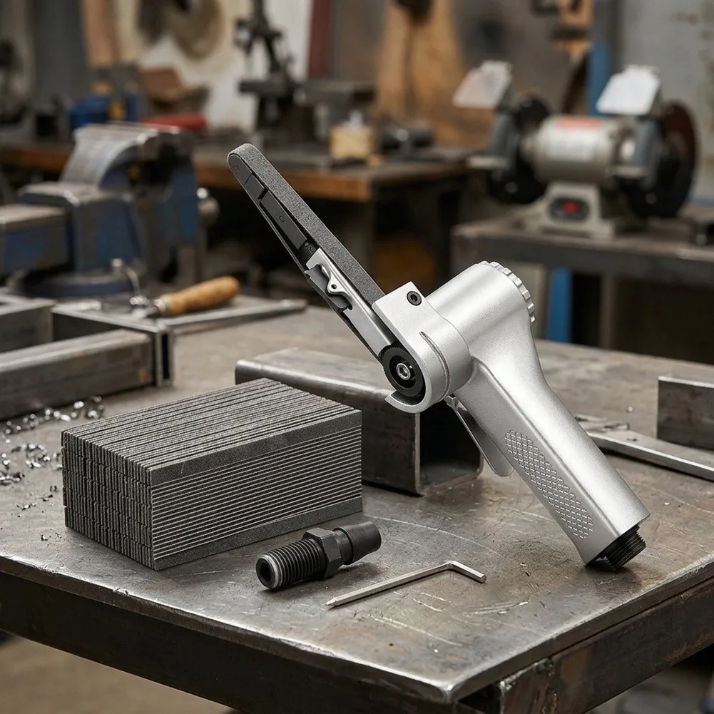 Air Powered Belt Tool for Metal Restoration and Wood Prep 16000 RPM with Consistent Air Pressure Driven Performance