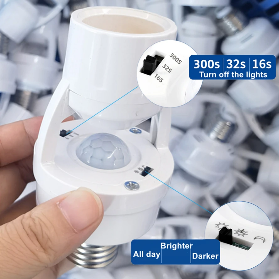 Smart Infrared Human Induction Lamp Holder Adjustable E27 PIR Motion Sensor LED Lamp Socket Base AC85-265V Intelligent Switch