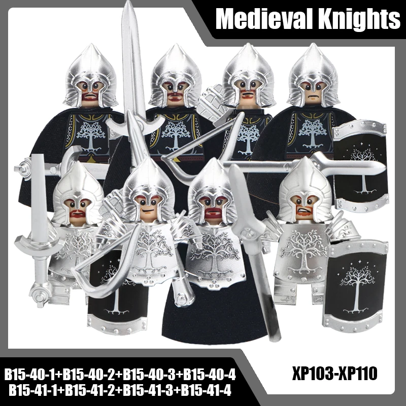 Mittelalterliche Burg Soldat Ritter Figuren Bausteine Schwertkämpfer Kapitän Bogenschütze Speer Infanterie Rüstung Helm Bogen Schwert Ziegel Spielzeug