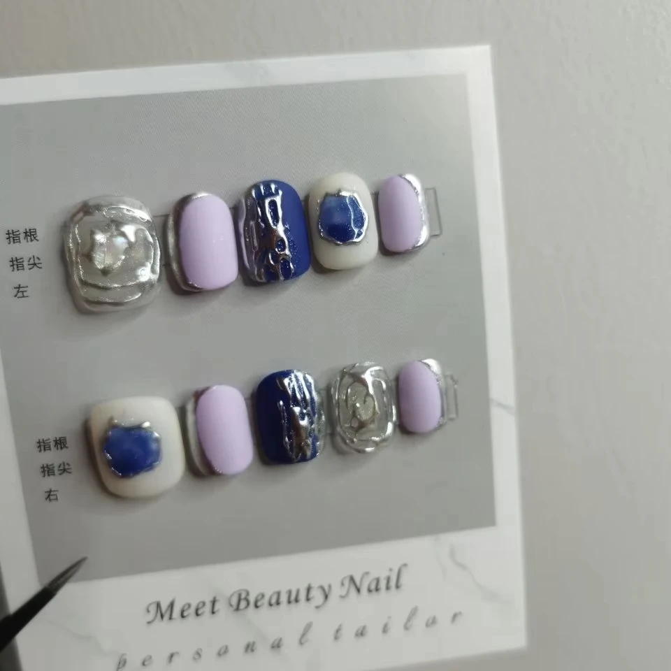 

Japanese style magic mirror pink fake nails/cute short Y2K nail art handmade molded nail art/sweet and cool nail art