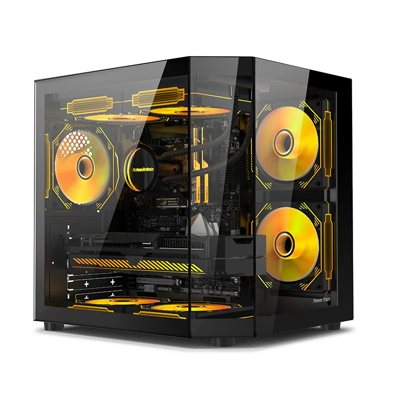 Power Train Star Realm M-ATX Desktop Case Three Sided Glass Panoramic Sea View Room Without Pillars 240 Water Cooling PC Chassis