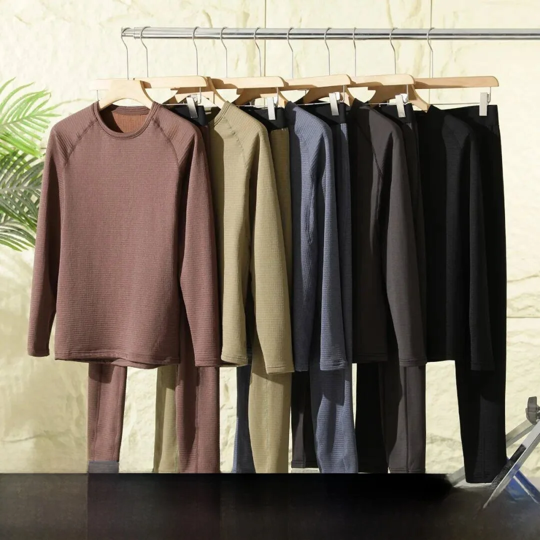 Men's Outdoor Warmth Innerwear Set Corn Pattern PC Fleece Quick Dry Sweatproof Autumn Winter Essential Long Sleeve Pants