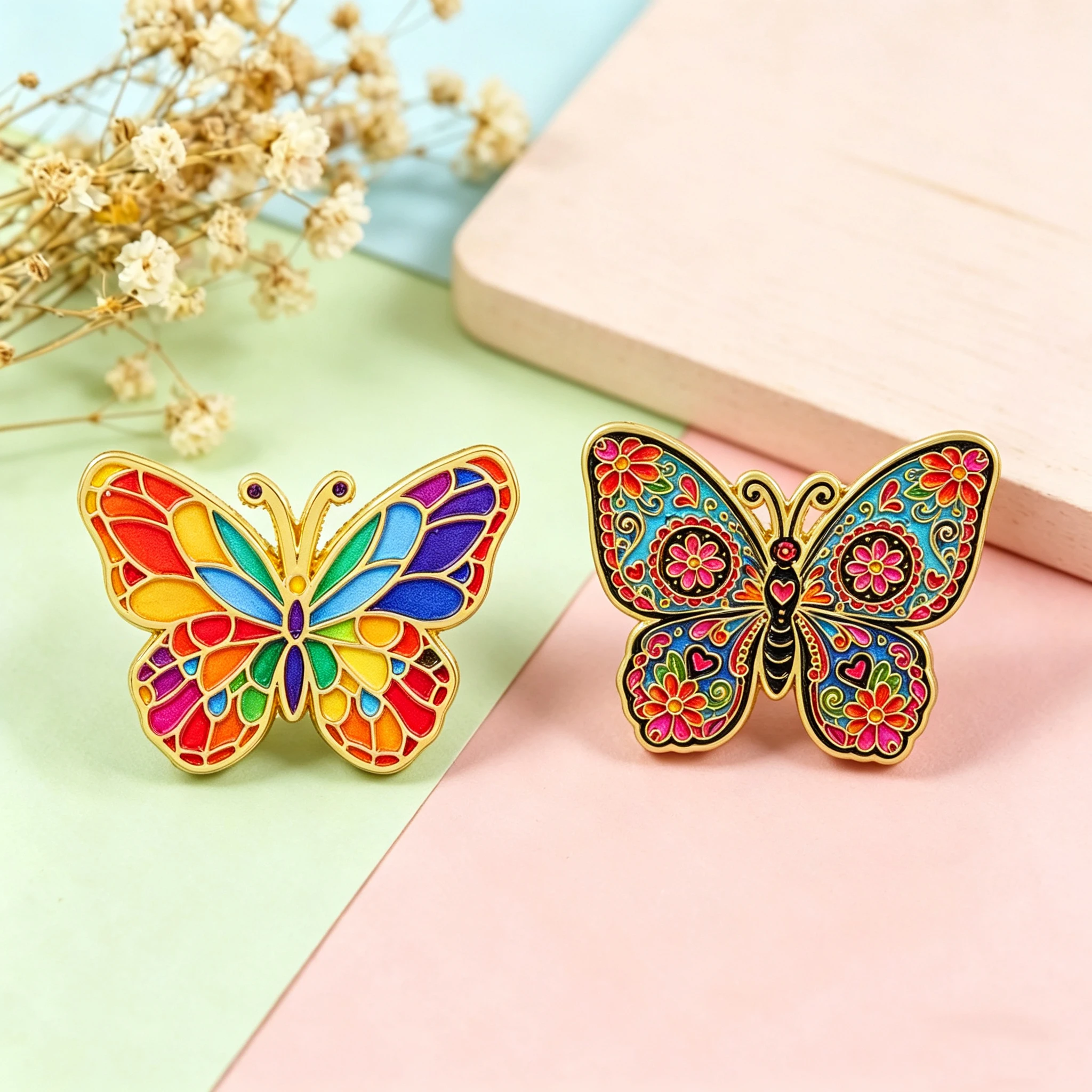 2pcs/Set Colorful Butterfly Enamel Pin Rainbow Vivid Insect Brooch Pines Lapel Pins Badge on Backpack  Accessories Jewelry Gifts