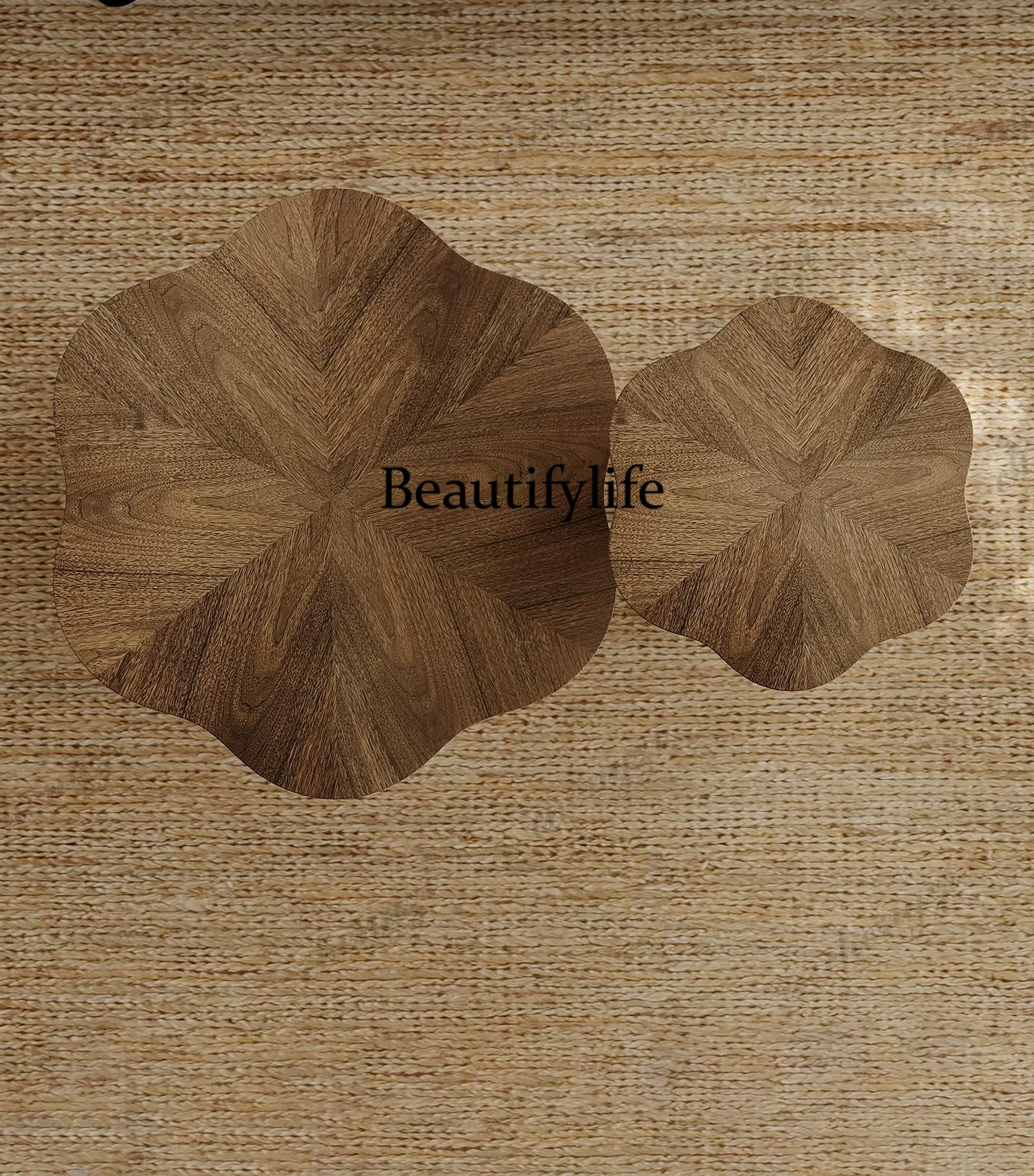 

Medieval style special-shaped petal coffee table walnut designer art travertine coffee table combination