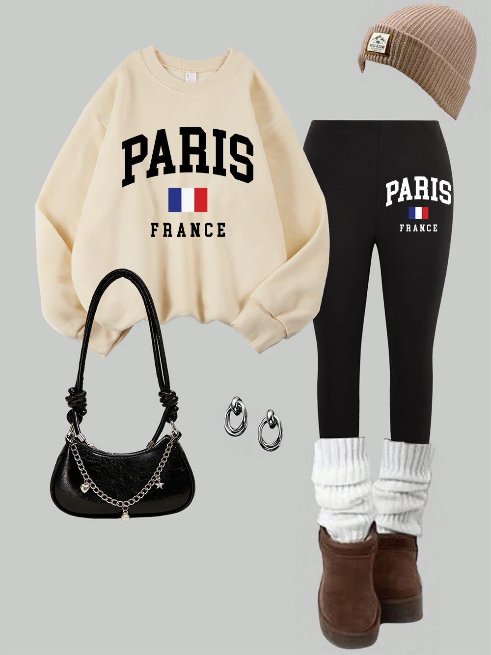 

Женский комплект из 2 предметов, толстовка с принтом флага Парижа, Франции, леггинсы, осенний флисовый комплект с капюшоном, брюки, уличная повседневная женская одежда