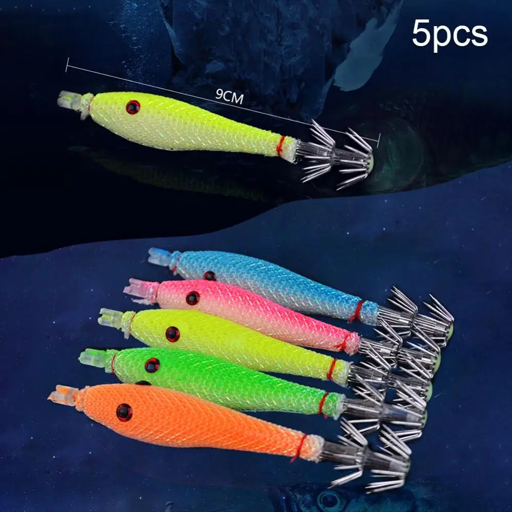 

5pcs/set Fishing Squid Jig Hooks Saltwater Sea Fishing Luminous Simulation Shrimp Prawn for Octopus Cuttlefish