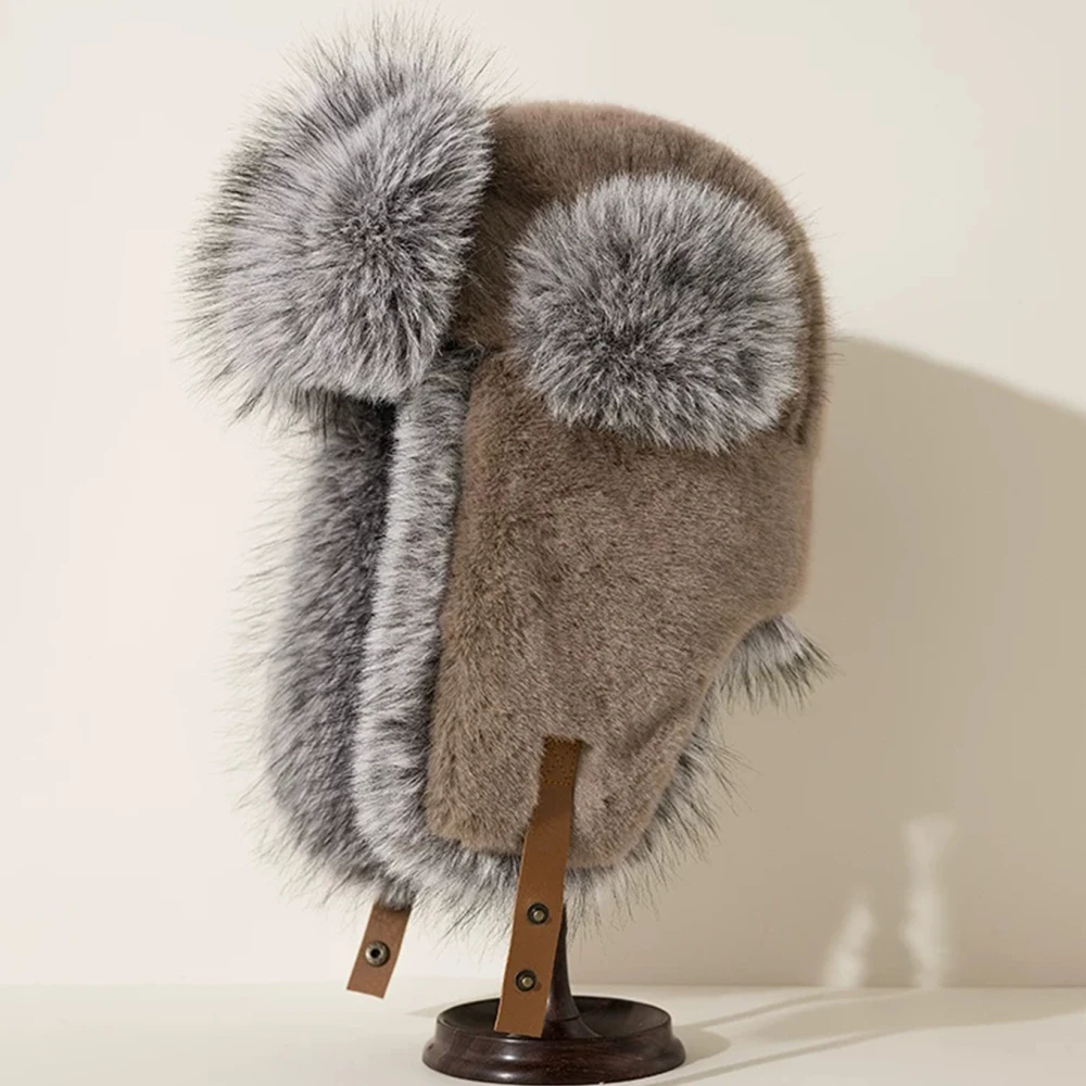HT4990 Cappelli bomber Cappelli di pelliccia invernali spessi e caldi per uomo Donna Uomo Donna Snow Ski Trapper Berretto con paraorecchie Soffice cappello russo Colbacco