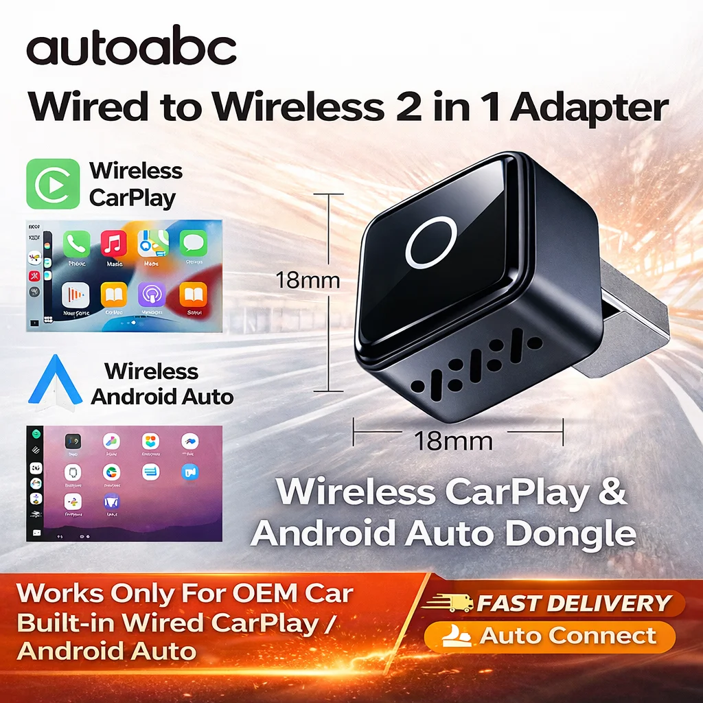 AUTOABC 2in1 Wireless CarPlay Adapter Android Auto AI Smart Box Car Intelligent Systems For VW Toyota Nissan Honda Ford Benz