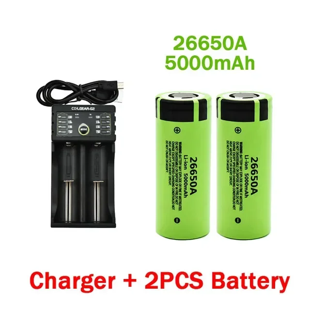 Bateriarecarregável deíondelítio paralanternaLED26650A ecarregador, altaqualidade, 26650, 5000mAh, 3.7V, 50A, 100%original, novo