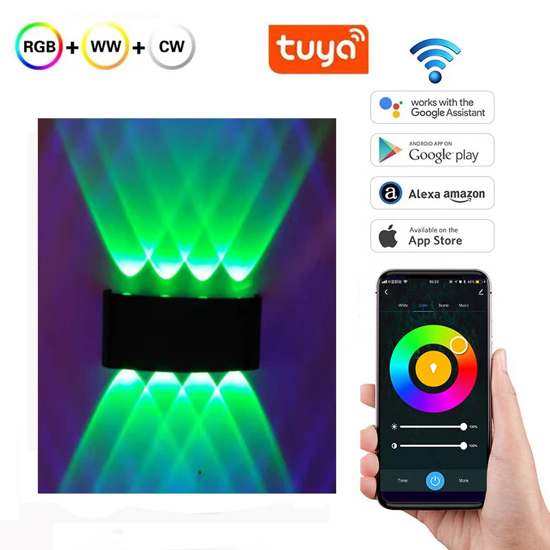 Tuya Smart Up and Down Wall Lights Exterior/Interior RGBCCT LED Patio Wall Light-Modern Outdoor Lights with App/Voice Control