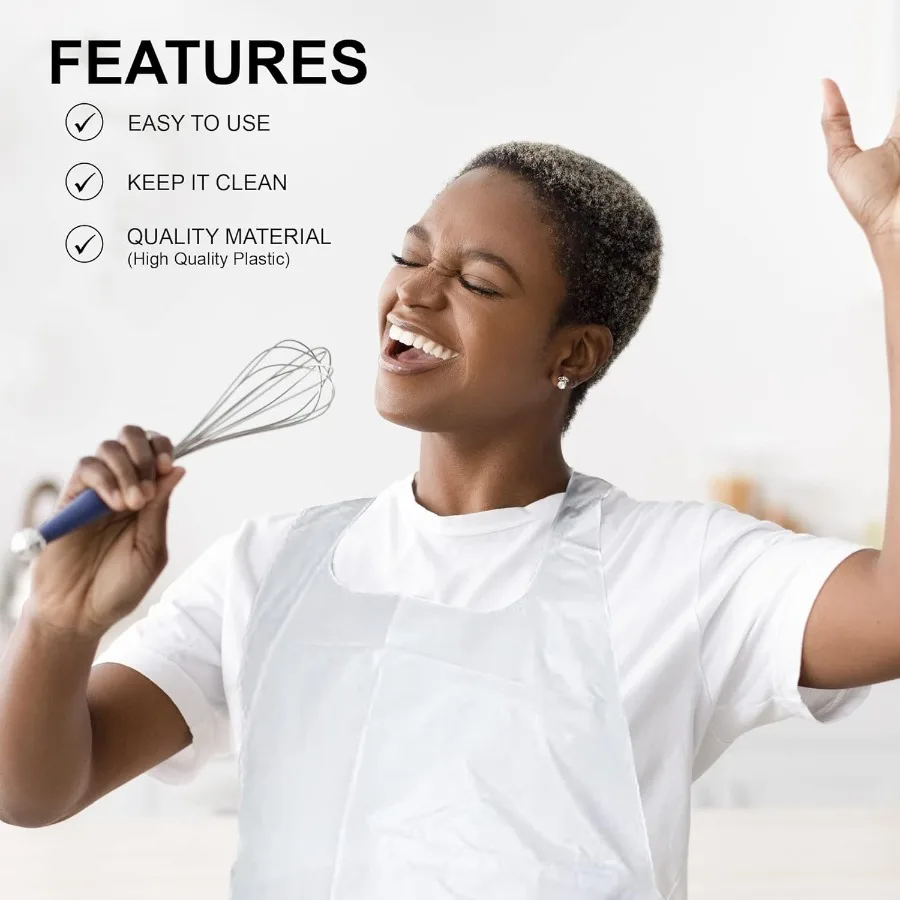 Grembiule da cucina usa e getta per servizi di ristorazione e uso domestico 46 x 28 Grembiule in plastica bianca con tracolla regolabile Leggero