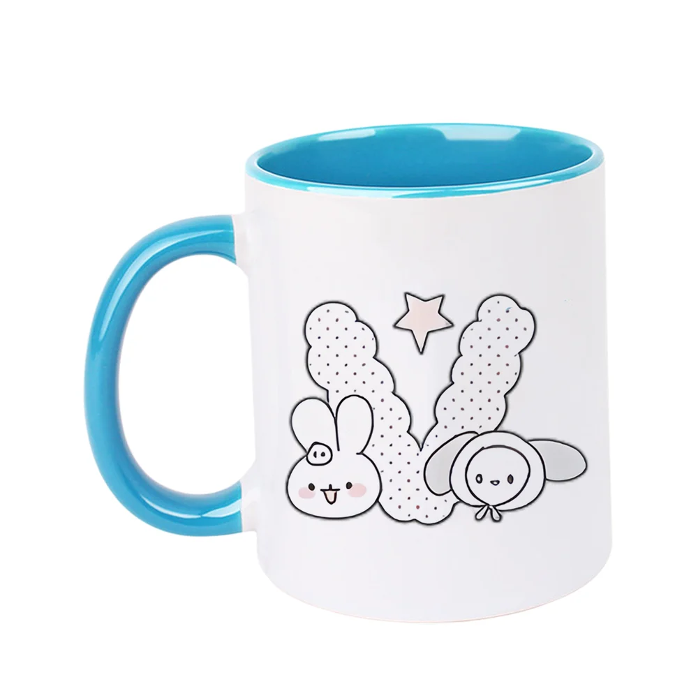 11oz Ceramic Coffee Mug with Cute Rabbit Dog Cloud Star Print for Home Party Office Drinking Holiday Present Birthday Christmas