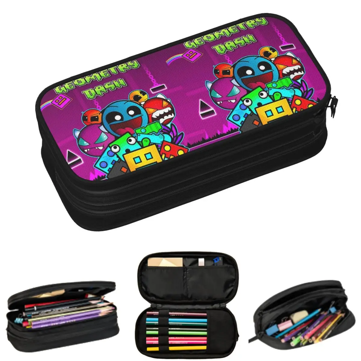 Video Game Geometry Dash Pencil Cases for Student Gifts Pen Box Pencil Bag Large Storage Pencil Pouch