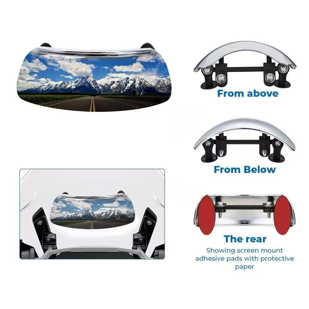 180 Degree Panoramic Motorcycle Rearview Mirror, Windshield Dashboard Wide-angle Blind Spot Assist Rearview Mirror