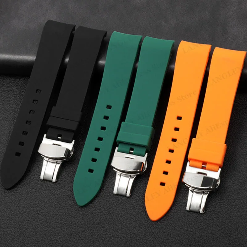 18/19/20/21/22/24mm Rubber Wacth Strap Curved Bracelet for Rolex for Water Ghost for Seiko Silicone Watchband Butterfly Buckle