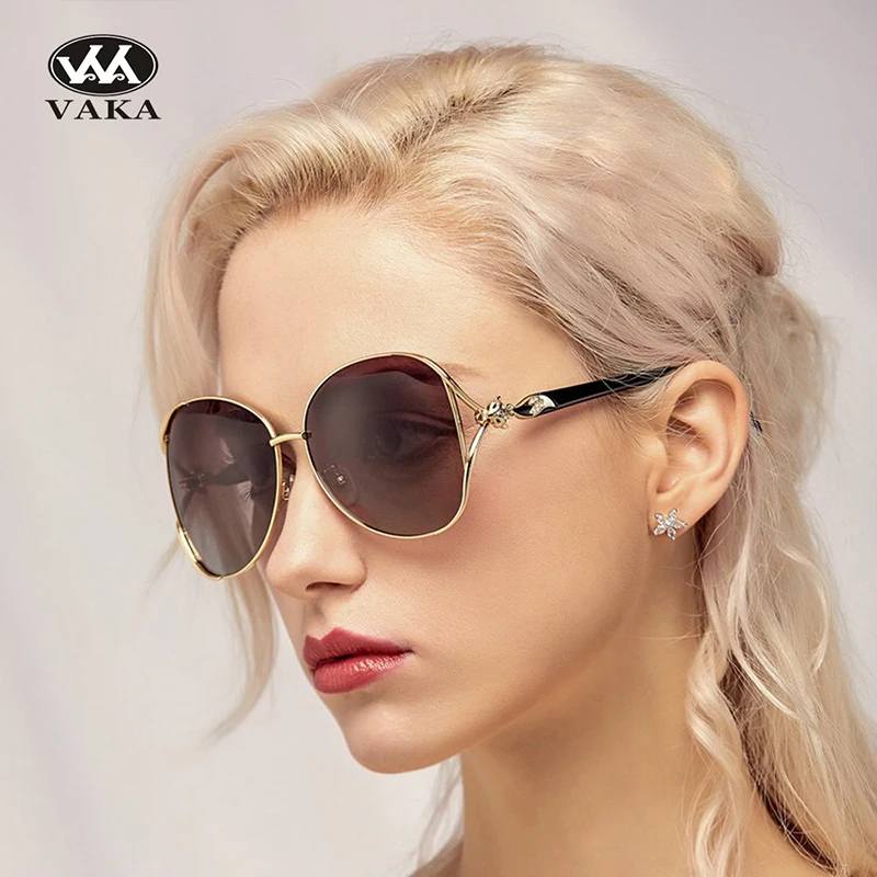 

Vaka Women Vintage Luxury Sun Wear Female Big Frame Polarized Suglasses Anti Refection UV Protection Gradient Lens