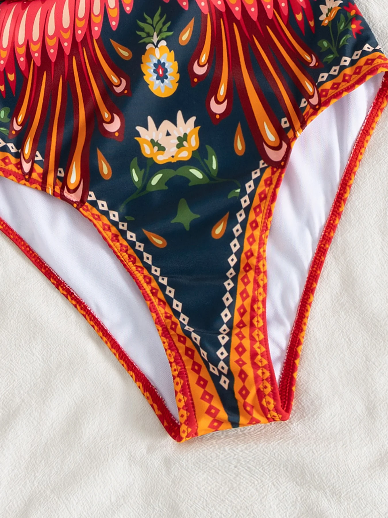 2025 Sexy One-Piece Swimsuit – Tropical Bird Print with 3D Red Flower Perfect for Beach Wear and Pool Parties Summer Beachwear