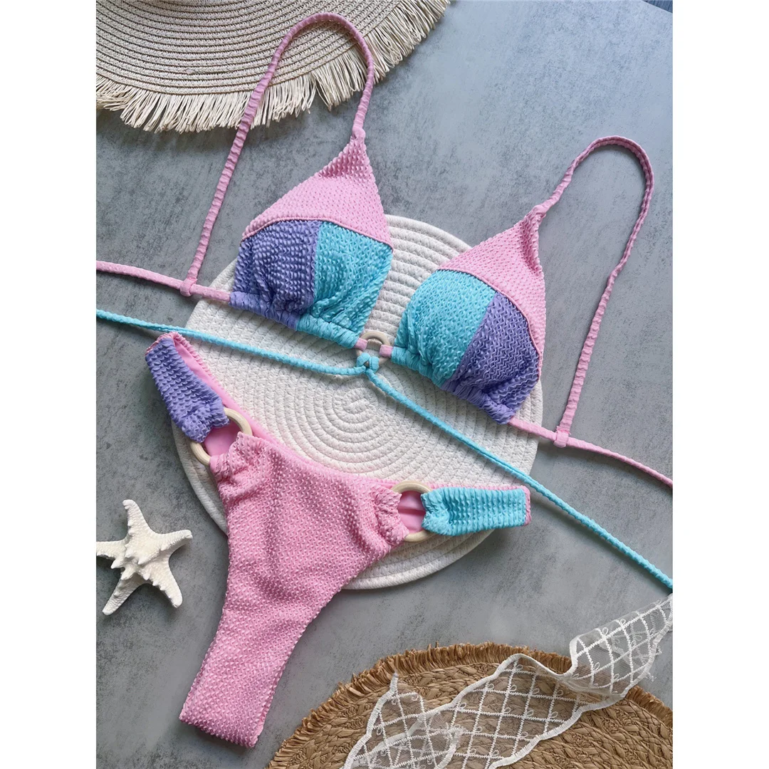 Gefältete, geknitterte, gespleißte brasilianische Bikini-Badebekleidung für Damen, zweiteiliges Bikini-Set, Badeanzug, Badebekleidung, Badeanzug, Schwimmbekleidung V6567 – Detail 2
