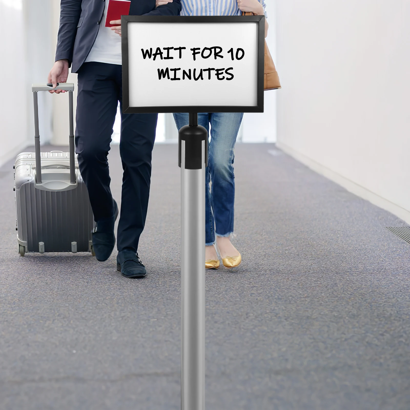 

Stanchion Sign A4 Safety Barrier Sign Holder Black Horizontal Safety Barrier Retractable Belt Frames Crowd Control Display