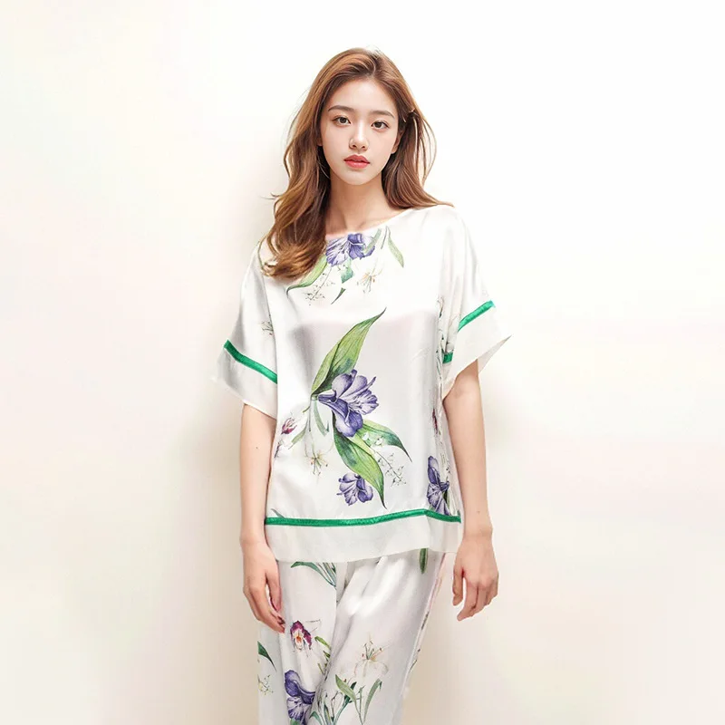 High Quality 2024 New Real Silk Pajamas Suit Women's Ladies' Homewear Can Be Worn outside Wholesale