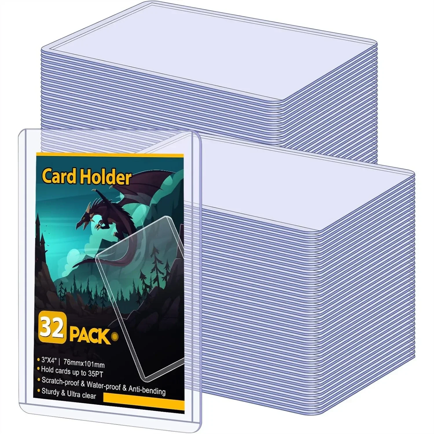 

32 Pack Hard Plastic Card Sleeves 35PT for Standard Size Trading Cards 3x4 Rigid Holder