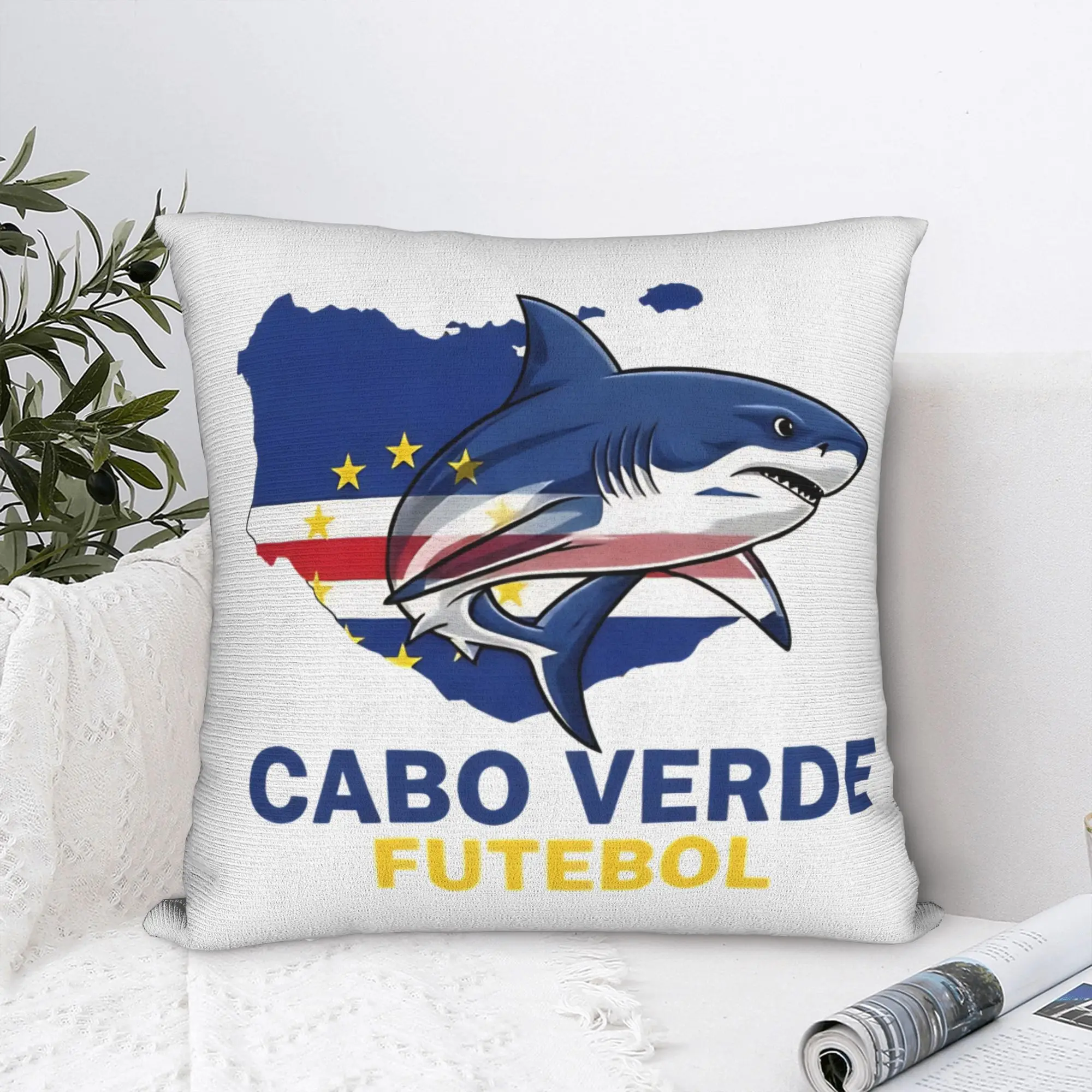 Cape Verde Cabo Verde Soccer Blue Shark  Pillowcase Polyester Cushion Cover Decorative  Pillow Case Cover Seater Zippered 18'