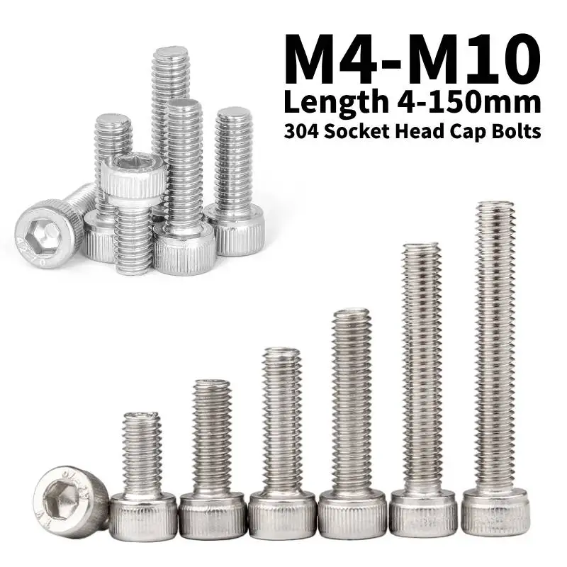 M4 M5 M6 M8 M10 304 Stainless Steel A2-70 Inner Hexagonal Cylinder Head Cap Machine Screw Cylinder Head Bolt Length 4-150mm