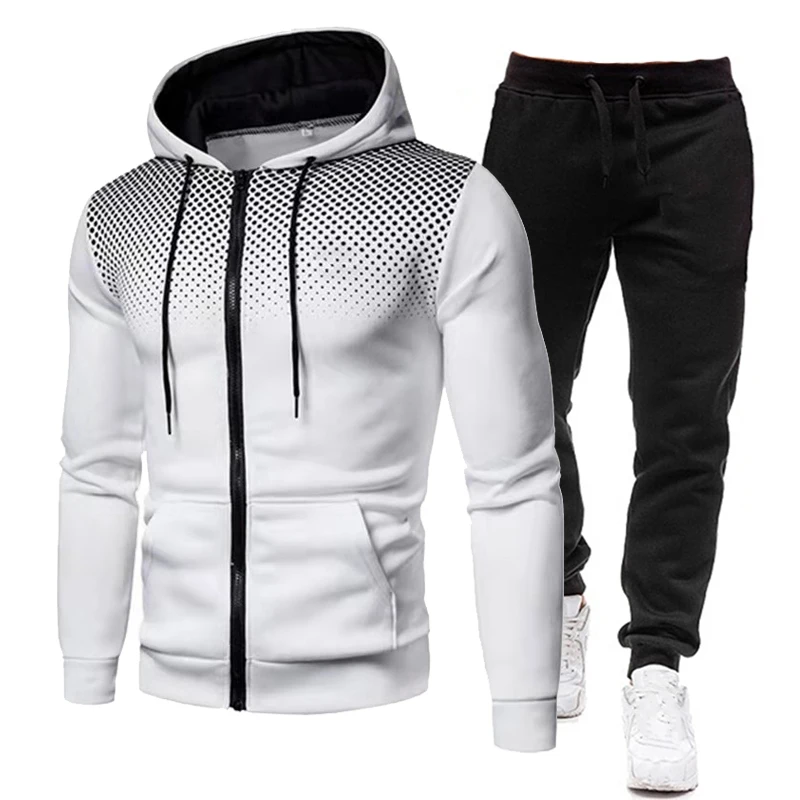 Sudadera con capucha y pantalones de chándal con cremallera para hombre, ropa deportiva para hombre, Sudadera con capucha y pantalones de chándal cálidos, 2 piezas, otoño, invierno