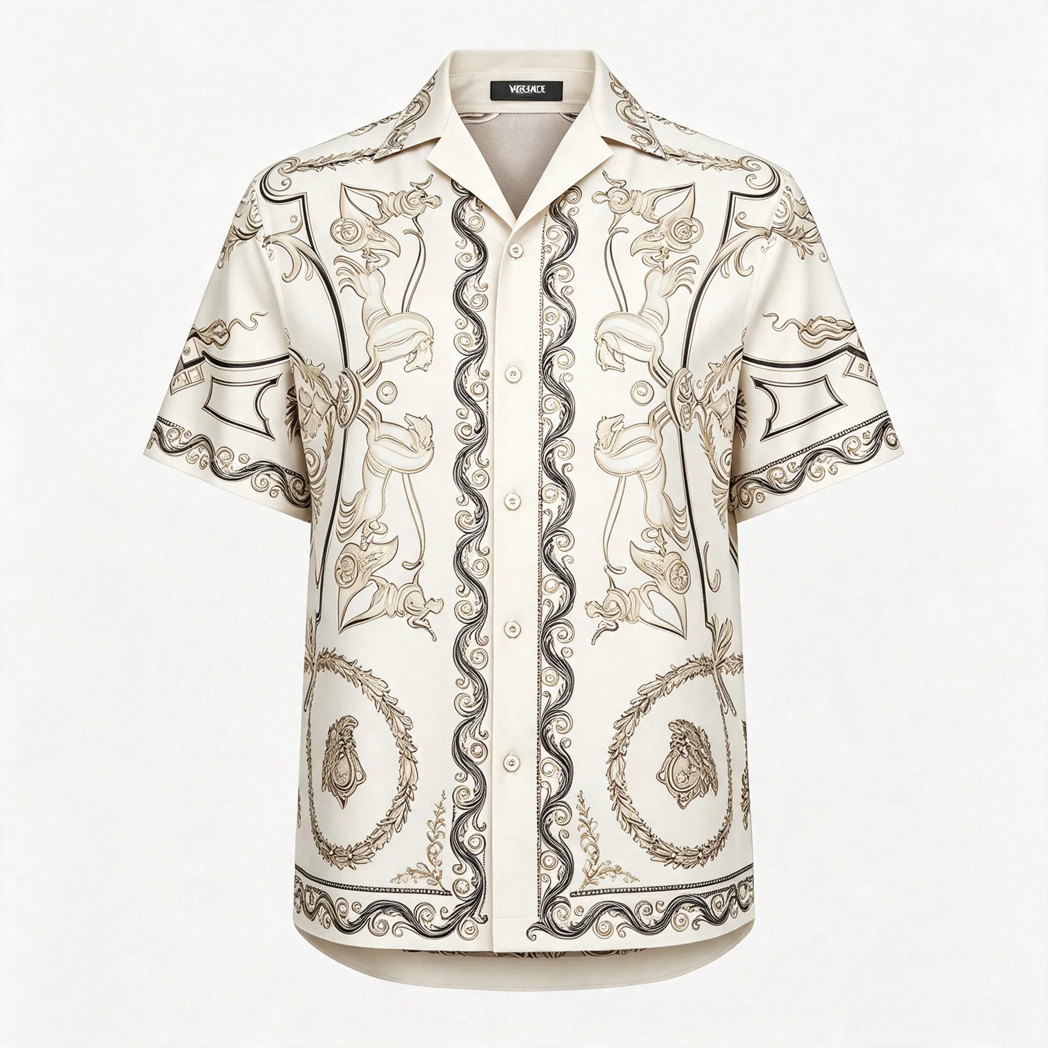 Men's Classic Baroque Figure Scroll Print Short Sleeve Shirt Camp Collar Button Tops Street Vacation Casual Shirts