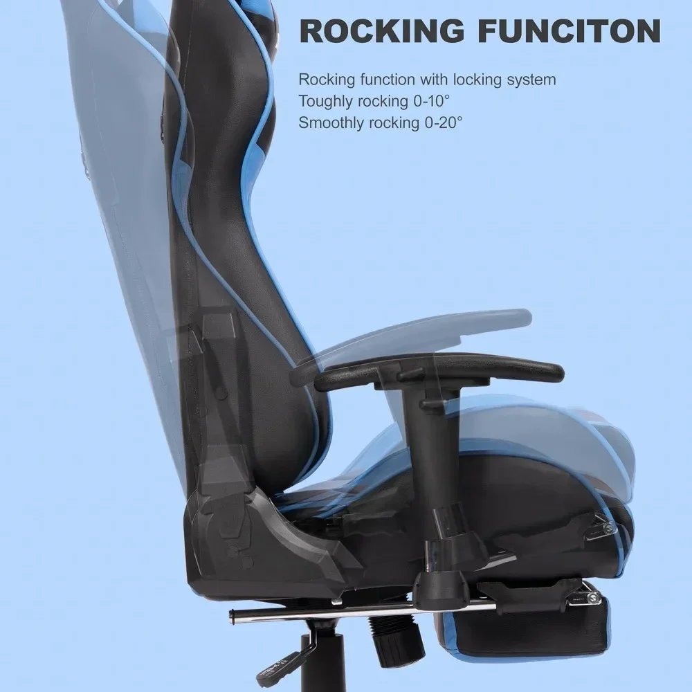 Cadeira de jogos estilo corrida cadeira de escritório massagem ajustável almofada lombar giratória rocker reclinável encosto alto ergonômico