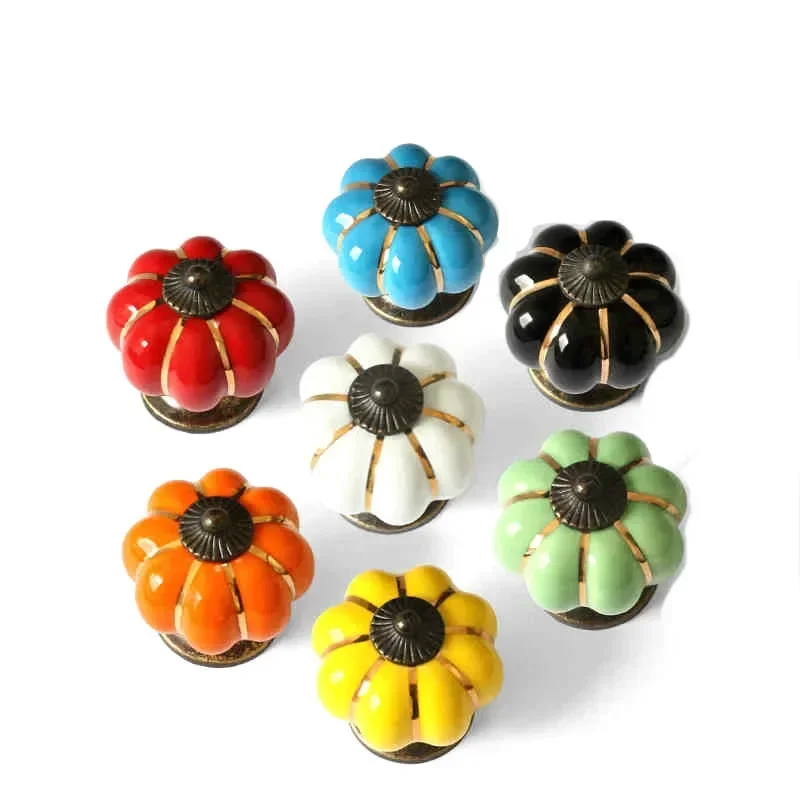 Vintage Furniture Handle Pumpkin Ceramic Door Knobs Cabinet Knobs and Handles For Furniture Drawer Cupboard Kitchen Pull Handle
