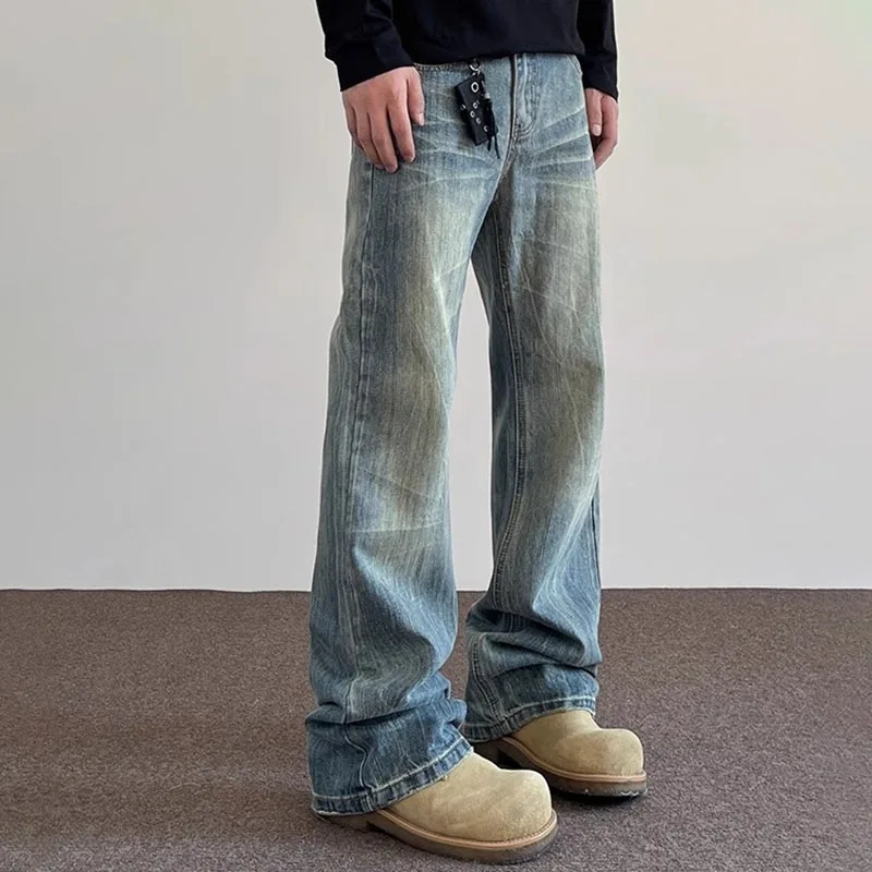 

Корейские модные джинсы с молниями и рябью, прямые брюки, четырехсезонные классические высококачественные расклешенные брюки