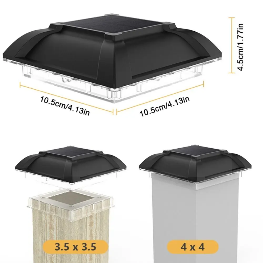 Square Solar Column Light LED Lighting Solar Powered Outdoor Decorative Post Cap Light Waterproof Warm Light Outdoor Garden Lamp