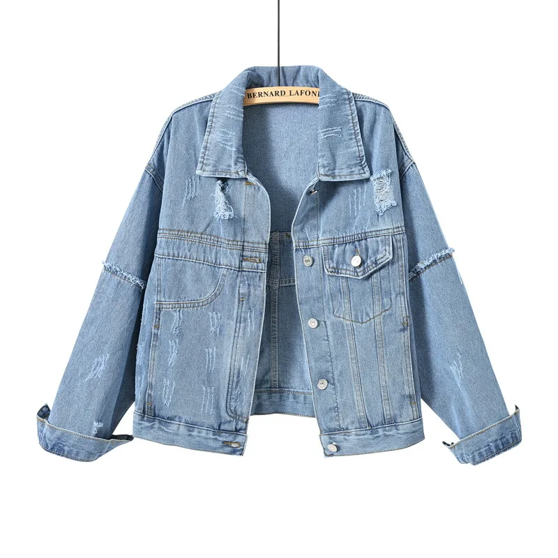 

2024 Women's Autumn Denim Jacket Pocket Burr Patchwork Retro Slimming Loose Casual Jacket