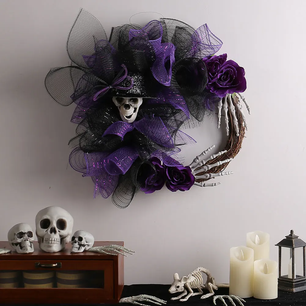 Spookys Front Door Hanging Garland With Flower Skeleton Vines-Garlands For Door Window